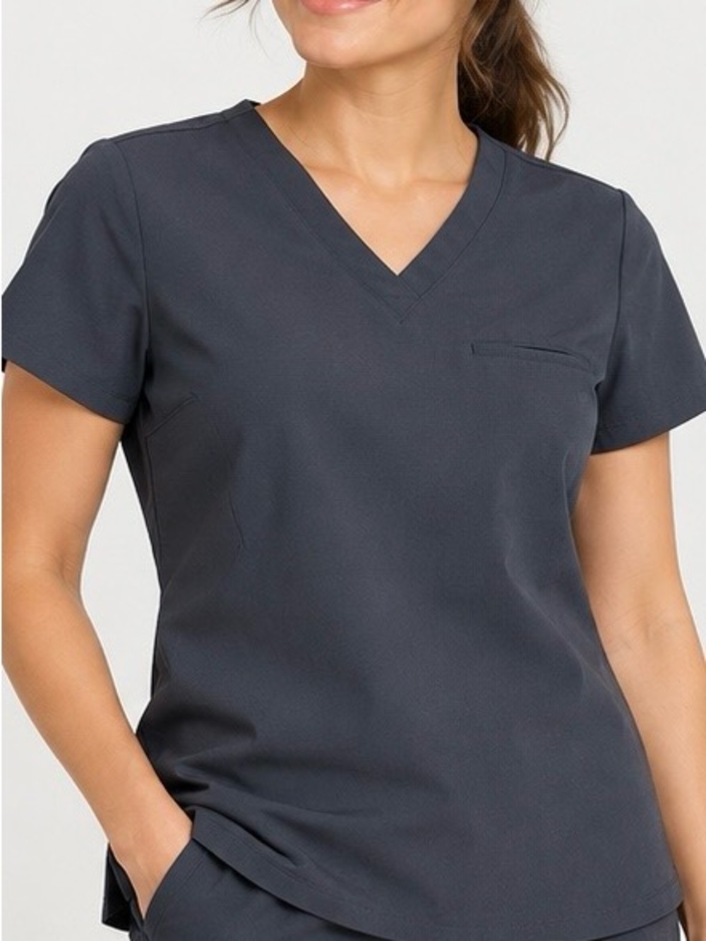 MANDALA EQUA-TEL CHARCOAL GRAY V-NECK SCRUB TOP WOMENS SMALL